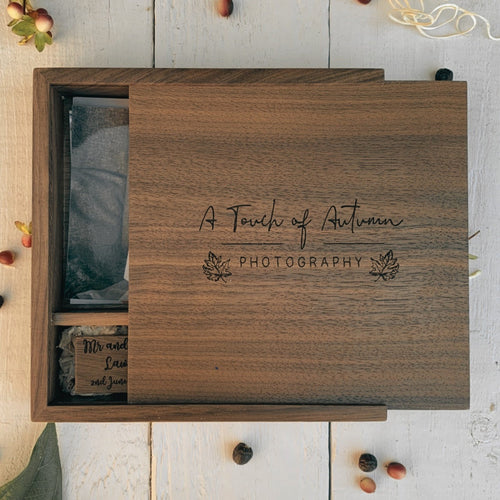 Personalised 6x4 Photo Album Wooden Box With Block USB 4GB-64GB - Etchoo